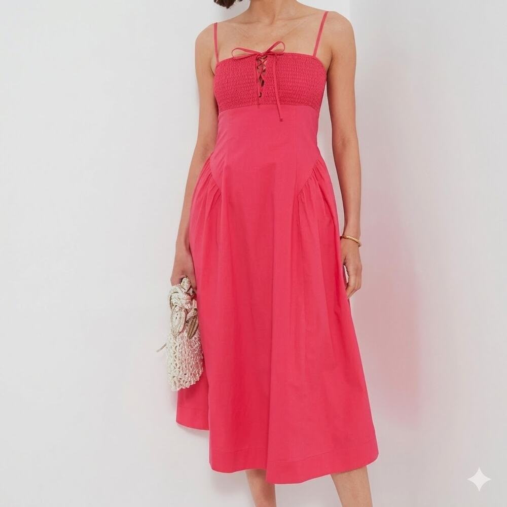 HYACINTH HOUSE  Watermelon Pink Smocked Serafina Midi Dress Size XS NWT